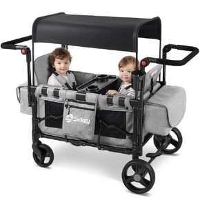 Sekey Wagon Stroller for 2 Kids, Luxury 4-in-1 Stroller Wagon - Premium Quality with Convertible Seats, Adjustable Push Handles, Removable Canopy, Cup Holder, Snack Tray & Cooler, US Certified. in Kuwait