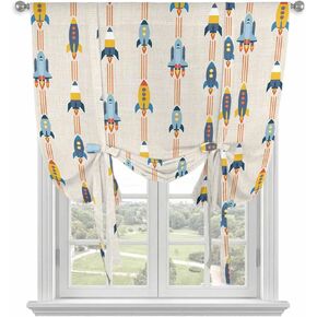 Cartoon Space Shuttle Tie Up Curtains for Kitchen Bedroom Living Room Windows, Spaceship Galaxy Universe Yellow Adjustable Tie-Up Shade Rod Pocket Curtain Valance Drape 1 Panel, 52"x63" in Kuwait