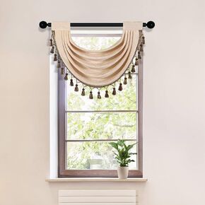 ELKCA Thick Chenille Waterfall Swag Valances for Living Room Valance Curtains for Kitchen,Pack of 2 (Coffee, 30" W x 22" L) in Kuwait