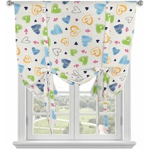 Blue Love Heart Tie Up Curtains for Kitchen Bedroom Living Room Windows, Modern Art Cute Cartoon Adjustable Tie-Up Shade Rod Pocket Curtain Valance Drape 1 Panel, 34"x45" in Kuwait