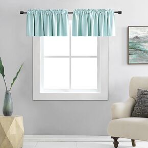 DONREN 2 Panels Room Darkening Aqua Valances for Windows - Rod Pocket Kitchen Window Treatment Valances (42 Wide by 15 Inches Long) in Saudi Arabia