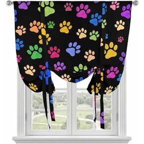 Colorful Paw Print Tie Up Curtains for Kitchen Bedroom Living Room Windows, Minimalist Cartoon Cute Claw Pattern Adjustable Tie-Up Shade Rod Pocket Curtain Valance Drape 1 Panel, 52"x63" in Kuwait