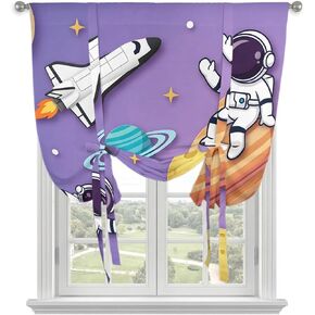Cartoon Galaxy Tie Up Curtains for Kitchen Bedroom Living Room Windows, Universe Outer Space Stars Purple Adjustable Tie-Up Shade Rod Pocket Curtain Valance Drape 1 Panel, 42"x54" in Kuwait