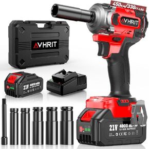 Avrhit 1300N.m(960ft-lbs) Cordless Impact Wrench, Electric Impact Gun 1/2 Inch, 2200RPM Power, 2x 4.0Ah Batteries, High Torque Impact Driver for Car/Truck RV/Mower in Saudi Arabia