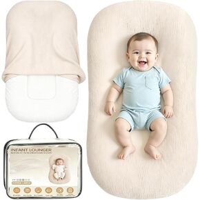 Baby Lounger & Baby Nest, Extra Large Muslin Infant Lounger for Newborns | Breathable & Soft, Portable Infant Support Cushion for Home and Travel, Essential Baby Gift, 1 Lounger + 1 Cover, Green in Kuwait