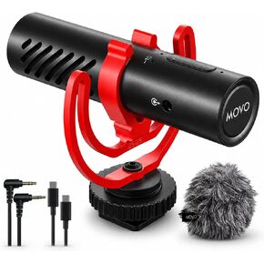 Movo VXR10-AI v2 Shotgun Microphone with AI Noise Cancellation - Camera Microphone for DSLR, Smartphone & Computer - Supercardioid On-Camera Mic with 3.5mm & USB-C Cables - Latest Version in Saudi Arabia