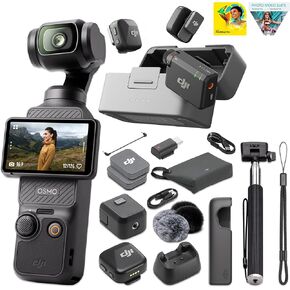 DJI Osmo Pocket 3 Gimbal Camera Mic Mini 2-Person Wireless System for Interviews | 1" CMOS, 4K 120fps, 3-Axis Stabilization, ActiveTrack 6.0, D-Log M 10-Bit | Selfie Stick + Corel Software in Kuwait