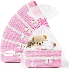 10 Pack Empty Gift Baskets, 12x8x5 Small White Woven Cotton Rope Baskets with Gift Bags & Ribbons, Decorative Baby Shower Hamper, Nursery Storage Basket with Handles for Shelves in Kuwait