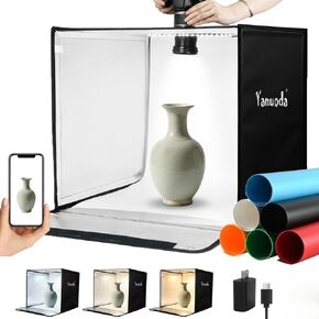24" Photo Light Box, Photography Studio Light Box with 300 LEDs, 35W Type-C Adapter, 3 Color Temperatures, Dimmable Photo Box, Portable Shooting Tent with 6 PVC Backdrops for Product Photography in Kuwait