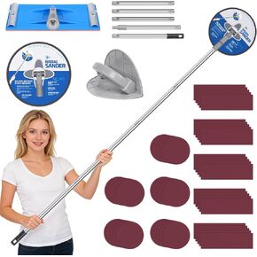 Drywall Pole Sander Kit with Corner Sander, 2 Sanding Heads & 50 Sandpaper | 5-Piece Extension Pole (12–52 in), Ideal for Wall Sanding, Paint Prep, Popcorn Ceiling Removal, and Home Renovation in Saudi Arabia