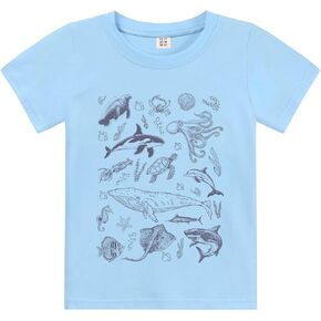 Kids Short Sleeve Tees Toddler Crewneck T-Shirts Boys Girls Boots Ocean Creatures Cute 2-7Years in Saudi Arabia