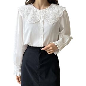 Women's Classic-Fit Shirt Embroidery Collar Flounce Sleeve Blouse,Long Sleeve in Saudi Arabia
