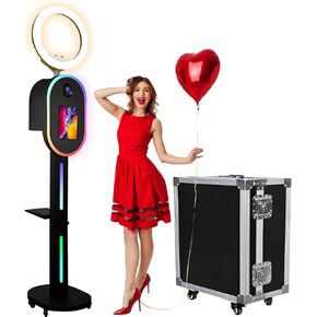 Photo Booth for iPad 10.2" 10.5" 10.9" 11" 12.9" 13" for Camera Dualuse Photobooth Machine Selfie Station Stand APP Control RGB Light Music Sync Light Box with Flight Case for Rental Wedding in Saudi Arabia