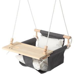 KINSPORY Toddler Swing, High Back Baby Swing with Detachable Tray (Grey) | Canvas seat with soft cushion, safety buckle, Adjustable 57-71 inch, weight limit 130lb, indoor and outdoor use, Playground in Kuwait