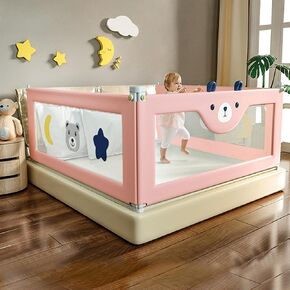 3-Piece Bed Rail for Toddlers, Foldable Baby Bed Rail Guard, Adjustable, Safety, Convenient Bed Rails, Guard Rails for Twin, Full, Queen& King Size (Pink Cartoon, 59x78.7x78.7 Inch) in Kuwait
