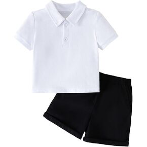 DEFAHN Toddler Baby Boy 2 Piece Summer Outfit Short Sleeve Polo Shirt & Pocket Shorts Set Toddler Boy Clothing Set 6 Month-4T in Kuwait