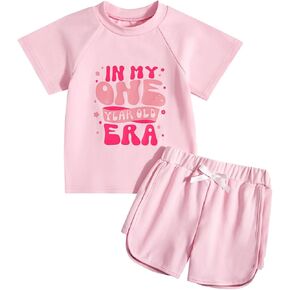First Birthday Baby Girl outfit Gifts In My One Year Old Era 1st Birthday Infant Short Clothes + Shorts Set in Kuwait