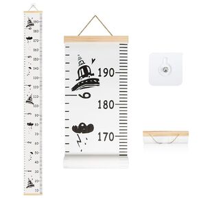 Kids Growth Chart for Wall with Clear Adhesive Hook, Waterproof Canvas Adult Child Baby Height Measuring Hanging Ruler 6.56 Feet for Nursery Children Room Decor (Wood Frame, 78.7"x7.9" Cartoon) in Saudi Arabia