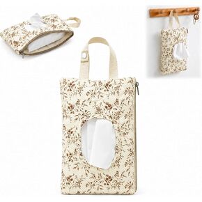 Floral Baby Wipe Holder Quilted Diaper Pouch, Portable Quilted Wipes Bag for Outdoor Stroller, Reusable Hanging Diaper and Wipes Pouches for Baby (Beige) in Saudi Arabia