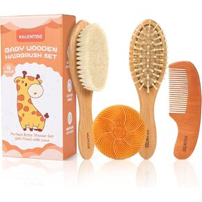 4 Pack Wooden Baby Hair Brush Set, Baby Brush and Comb Set with Soft Goat Bristle, Cradle Cap Brush for Newborns & Toddlers, Perfect Baby Registry Gift in Saudi Arabia