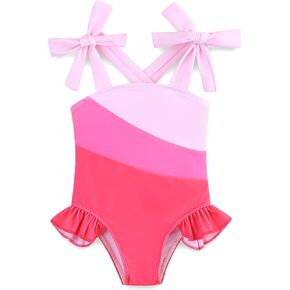 Summer Toddler Girl Swimsuit Cute Camisole Ruffle One-Piece Swimwear Bow Strap Baby Girl Bathing Suit in Kuwait
