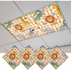 Fluorescent Light Covers, Colorful Animals Flowers Magnetic Light Covers for Ceiling Lights, Spring Floral Elephant Checkered Fluorescent Ceiling Shade for Classroom Bedroom Office 4x2Ft x 4PCS in Kuwait