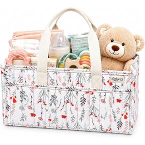 Diaper Caddy Organizer, Floral Design, Portable Nursery Basket with 3 Front Pockets and Zipper Pockets for Baby Essentials in Kuwait