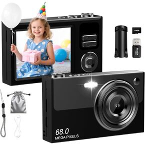 Digital Camera for Kids & Beginners 64GB SD Point and Shoot Digital Cameras | Compact pink digital camera & vlogging camera for kids. Durable drop-resistant design with tripod & 16X zoom for travel. in Saudi Arabia