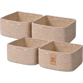 Storage Baskets for Shelves, 2 Pack Shallow Basket - 10.5" x 10.5" x 5.5", Rope Baskets for Organizing Toys, Snacks, Cube Storage Bins for Closet, Bedroom, Nursery, Brown & White in Saudi Arabia