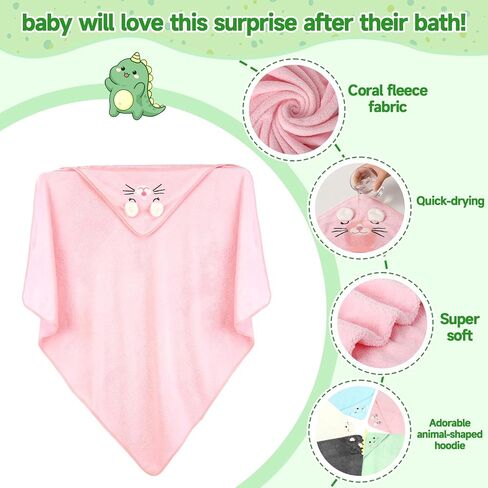 JATEBI 15 PCS Baby Bath Towels Set for Infants Toddlers Ultra Absorbent | 5 PCS Animal Hooded Baby Towels 10 PCS Washcloths Set Ultra Absorbent Cute Newborn Bath Essentials Gifts for Boys Girls in Kuwait