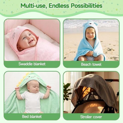JATEBI 15 PCS Baby Bath Towels Set for Infants Toddlers Ultra Absorbent | 5 PCS Animal Hooded Baby Towels 10 PCS Washcloths Set Ultra Absorbent Cute Newborn Bath Essentials Gifts for Boys Girls in Kuwait