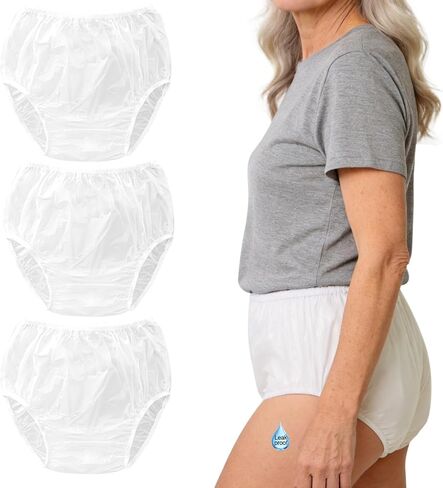 Adult Waterproof Diaper Covers, 2 Pack Reusable Washable Plastic Rubber Pants for Elderly Incontinence, White, Size L, Soft Comfortable Underwear for Home, Travel & Daily Use in Kuwait
