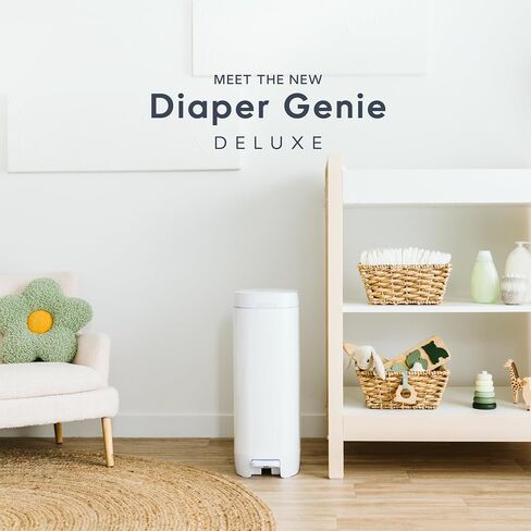 Diaper Genie Deluxe Gift Set Pail – Diaper Disposal Made in Stainless Steel | Hands-Free Foot Pedal & Easy-Glide Function| Includes 2 Easy Roll Refills (48 Bags) | Baby Shower Gift in Kuwait