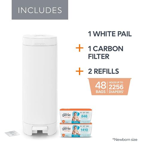Diaper Genie Deluxe Gift Set Pail – Diaper Disposal Made in Stainless Steel | Hands-Free Foot Pedal & Easy-Glide Function| Includes 2 Easy Roll Refills (48 Bags) | Baby Shower Gift in Kuwait