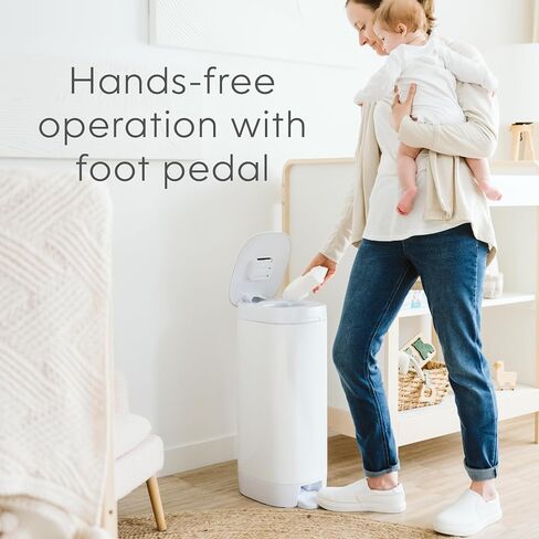 Diaper Genie Deluxe Gift Set Pail – Diaper Disposal Made in Stainless Steel | Hands-Free Foot Pedal & Easy-Glide Function| Includes 2 Easy Roll Refills (48 Bags) | Baby Shower Gift in Kuwait