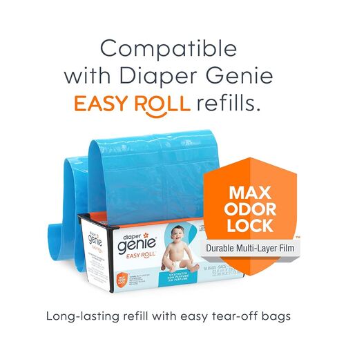 Diaper Genie Deluxe Gift Set Pail – Diaper Disposal Made in Stainless Steel | Hands-Free Foot Pedal & Easy-Glide Function| Includes 2 Easy Roll Refills (48 Bags) | Baby Shower Gift in Kuwait