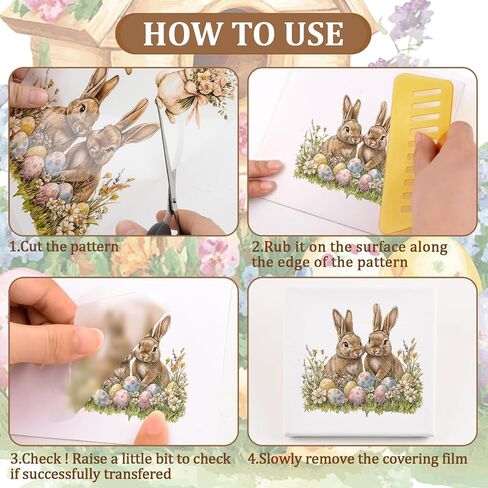 WANDIC 6PCS Easter Theme Rub On Transfer Stickers, Vintage Transfer Decals Rabbit Egg Theme Stickers for Furniture Scrapbooking Window, 15 * 30cm in Kuwait