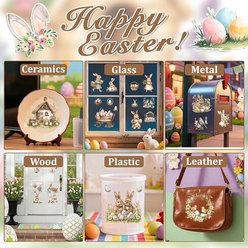WANDIC 6PCS Easter Theme Rub On Transfer Stickers, Vintage Transfer Decals Rabbit Egg Theme Stickers for Furniture Scrapbooking Window, 15 * 30cm in Kuwait