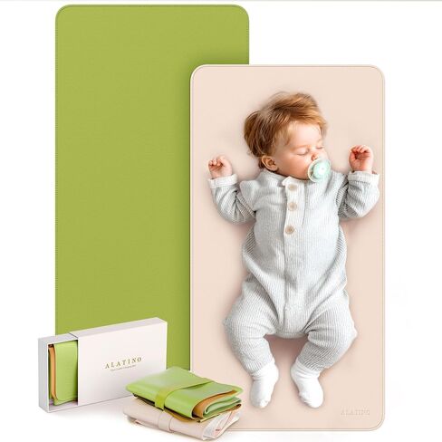 2 Pack Vegan Leather Baby Changing Mat, Large 30" x 17" Waterproof Foldable Diaper Mat, Wipe-Clean Portable Changing Pad for Travel, Home & Diaper Bag, Baby Shower Gifts for New Moms (Beige & Brown) in Kuwait