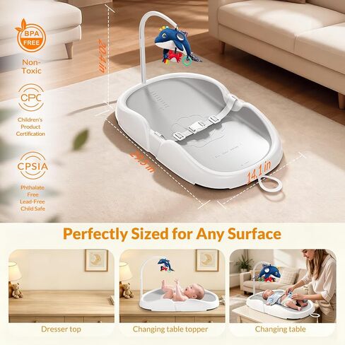 Baby Changing Pad, Wipeable Diaper Changing Mat with Tuck-Away Toy Bar, Waterproof & Non-Slip, Adjustable Safety Strap, Infant Diaper Change Pad Suitable for Dresser & Table (Grey) in Kuwait