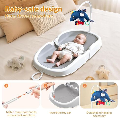 Baby Changing Pad, Wipeable Diaper Changing Mat with Tuck-Away Toy Bar, Waterproof & Non-Slip, Adjustable Safety Strap, Infant Diaper Change Pad Suitable for Dresser & Table (Grey) in Kuwait