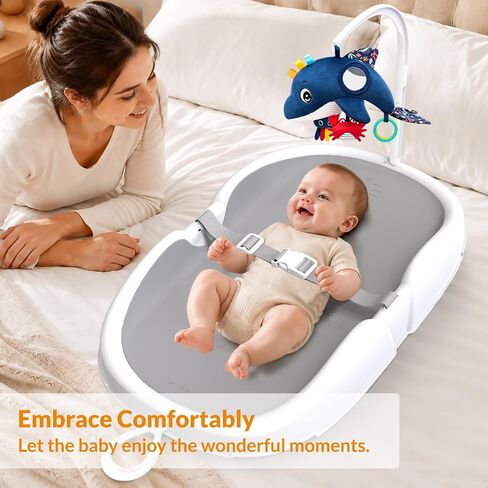 Baby Changing Pad, Wipeable Diaper Changing Mat with Tuck-Away Toy Bar, Waterproof & Non-Slip, Adjustable Safety Strap, Infant Diaper Change Pad Suitable for Dresser & Table (Grey) in Kuwait
