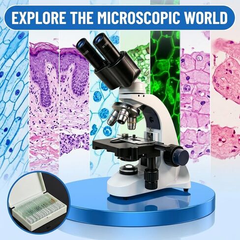 Compound Binocular Microscope for Adults, Professionals & Kids, 40X-1600X Magnification with LED Illumination, Mechanical Stage, WF10x & WF16x Eyepieces，Suitable for Schools Home Labs Educational in Kuwait
