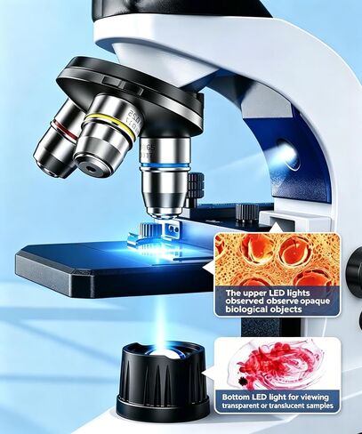 Compound Binocular Microscope for Adults, Professionals & Kids, 40X-1600X Magnification with LED Illumination, Mechanical Stage, WF10x & WF16x Eyepieces，Suitable for Schools Home Labs Educational in Kuwait