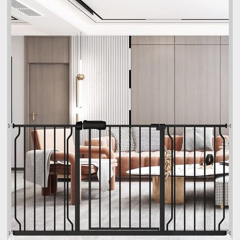 ALLAIBB 57.48-62.20" Extra Wide Pressure Mounted Baby Gate 30" Tall Black | Pressure/Hardware Mounted,Double-Lock,Wall Cups,Auto Close,One-Hand Walk Through,Metal,Ideal for Stairs,Doorways,Kitchen in Kuwait