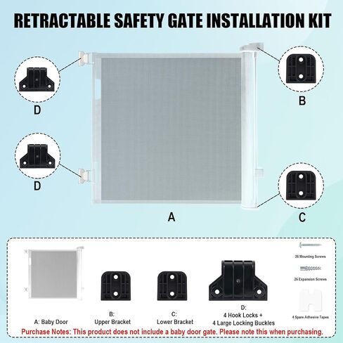 2 Sets Baby Retractable Gate Replacement Parts, Baby Door Extension Fittings Hardware Kit Extender Mount with 4 Latch 4 Bracket 1 Set of Screws & Four Adhesive Sheet for Safety Door Installation in Kuwait