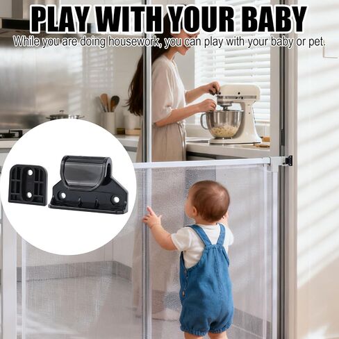 2 Sets Baby Retractable Gate Replacement Parts, Baby Door Extension Fittings Hardware Kit Extender Mount with 4 Latch 4 Bracket 1 Set of Screws & Four Adhesive Sheet for Safety Door Installation in Kuwait