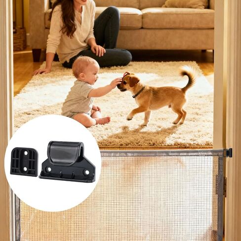 2 Sets Baby Retractable Gate Replacement Parts, Baby Door Extension Fittings Hardware Kit Extender Mount with 4 Latch 4 Bracket 1 Set of Screws & Four Adhesive Sheet for Safety Door Installation in Kuwait