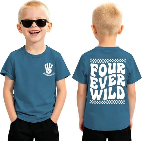 4th Birthday Shirt Boy Four Ever Wild T-Shirt 4 Year Old Toddler Boys Birthday Party Outfit B-Day Tee in Kuwait