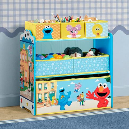 Delta Children - Sesame Street Design & Store 6 Bin Toy Storage Organizer - Greenguard Gold Certified, Blue in Kuwait